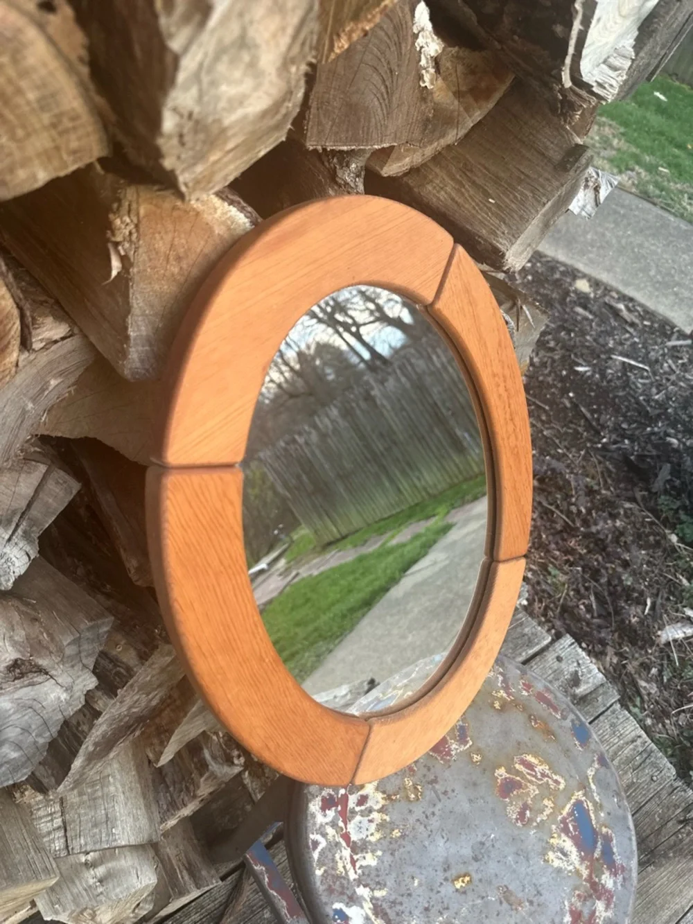 Rare Vintage Swedish Pine Framed Mirror
